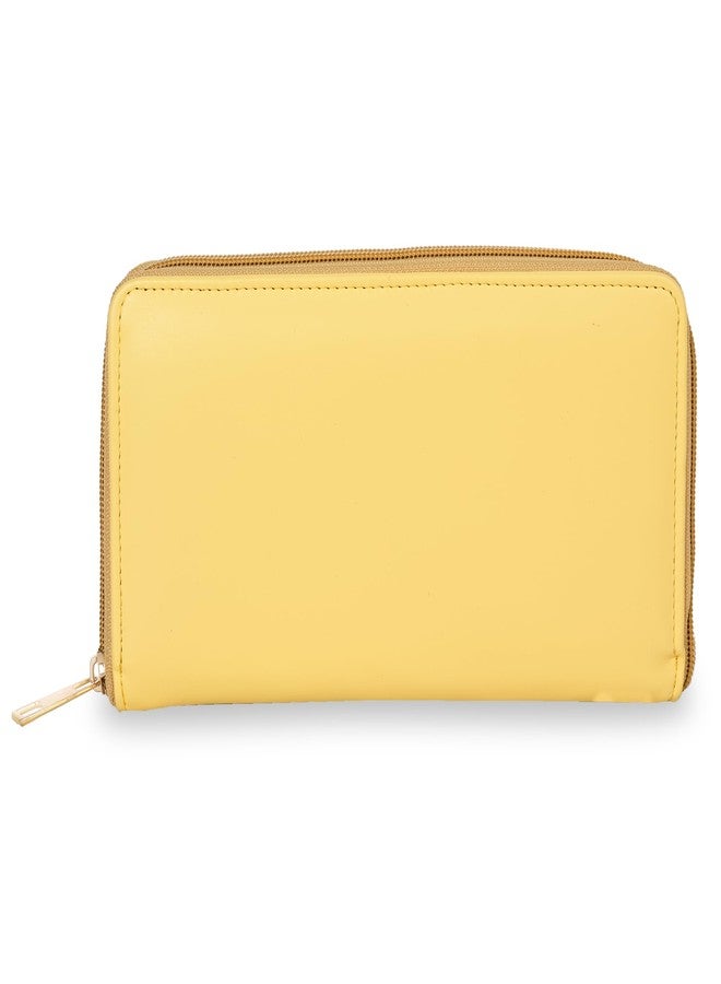 MARKQUES Zoey Pastel Yellow Zipper Wallet for Women and Girls | Stylish Vegan Leather Zip Purse for Ladies | Upto 8 Card Slots | Coin Pocket - Image 1